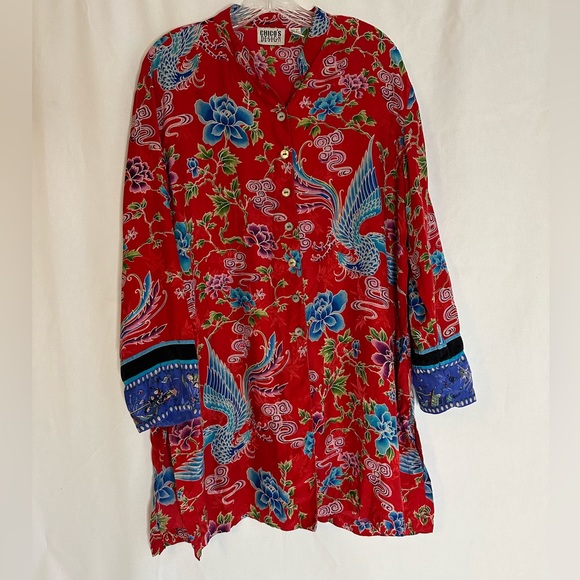 Chico's Dresses & Skirts - Chico’s VINTAGE Silk Button Front Floral Peacock Kimono/Dress | Sz 2 (Med)